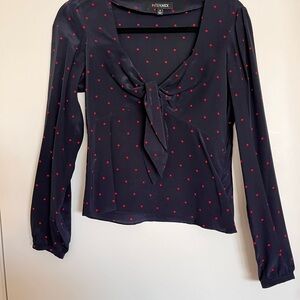 INTERMIX Blue Tie Front Fitted Blouse